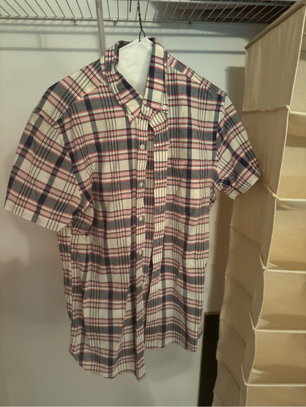J Crew Men's Short-Sleeve Plaid Button-Down Shirt - White, Navy & Red